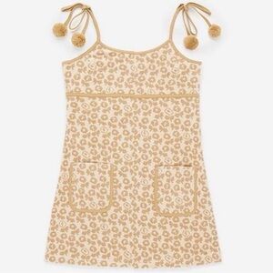 Teddy Fresh Beige Floral Knit Midi Dress with Pom Tie Straps